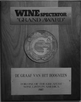 Ine (Droogh) Goossens is Netherlands first recipient of the New York Winspectator's Grand Award and the only Dutch woman to receive the Cep de Giscours from Royal Highness Prince Bernhard for the best Wine List of the Netherlands